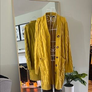Yellow Cable Knit Cardigan